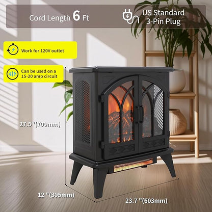 24" Electric Fireplace, Freestanding Fireplace Heater w/Realistic Flame - Image 9