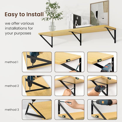 Axeman Deep Floating Shelves | 36 Inch Oak Wall Shelves Set of 2 | 10 Inch Deep - Image 6