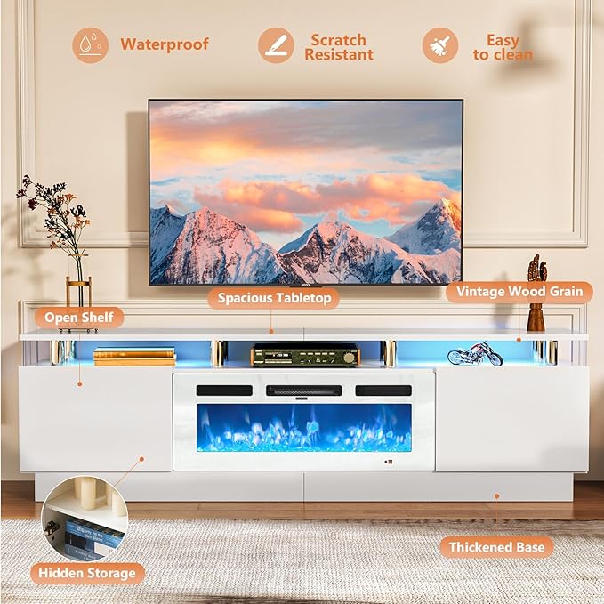 Fireplace TV Stand with 36” Electric Fireplace, 80” 2 Tier TV Console Stand - Image 7