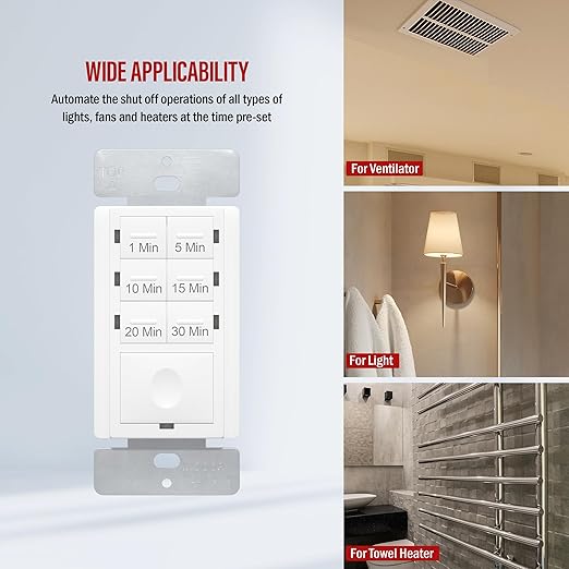 ENERLITES 30-Minute No Neutral Countdown Timer Switch, 1-5-10-15-20-30 Min - Image 3