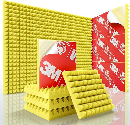 Sonicism Acoustic Panels Self-Adhesive Pyramid 12 Pack, 35kg/m³High Density by Sonicism