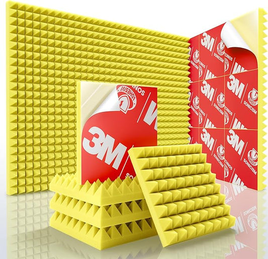 Sonicism Acoustic Panels Self-Adhesive Pyramid 12 Pack, 35kg/m³High Density by Sonicism