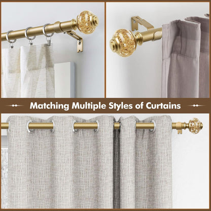 Replacement Finials for Curtain Rods (1 or 7/8 Inch), Luxury Gold | Set of 2, Window Treatment Finials with M6 Screws(1/4 in), Decorative Translucent Gold Foil Design