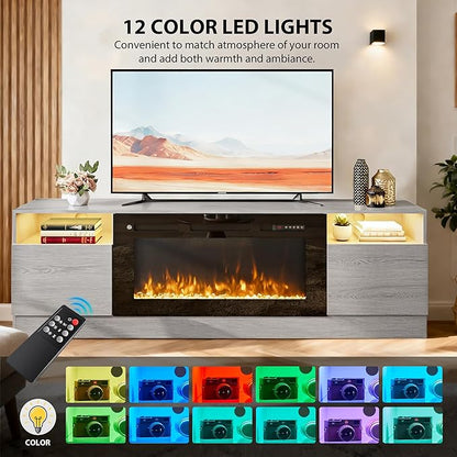 YISUFO 70" TV Stand with 36" Electric Fireplace, Large Modern Media - Image 9