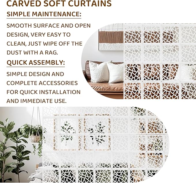 24 Pcs PVC Hanging Room Divider, Flower Carving Pattern Panels, Decorative Wall - Image 5