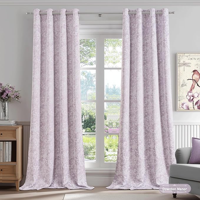 Beauoop Purple Floral Jacquard Blackout Curtains 96 Inches Long 2 Panels - Image 4