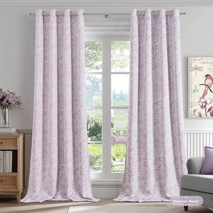 Beauoop Purple Floral Jacquard Blackout Curtains 96 Inches Long 2 Panels - Image 4
