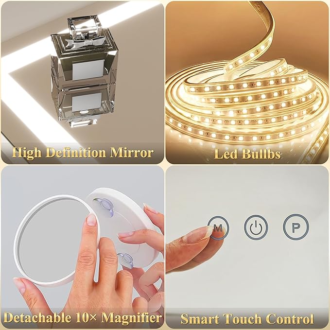 FENNIO Vanity Mirror with Lights 22''x18'' Makeup Mirror with Lights, Lighted - Image 6
