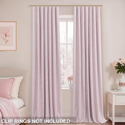 KOUFALL Light Pink Linen Blackout Curtains - Image 3