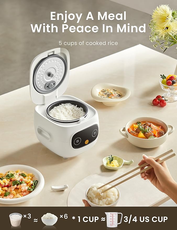 COMFEE' Mini Rice Cooker 4 Cups Cooked/2 Cups Uncooked, Portable Non-Stick rice - Image 4