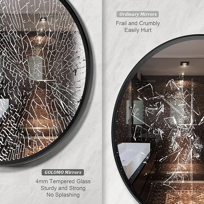 20 Inch Matte Black Round Mirror, Round Bathroom Vanity Mirror wilth Metal Frame - Image 3