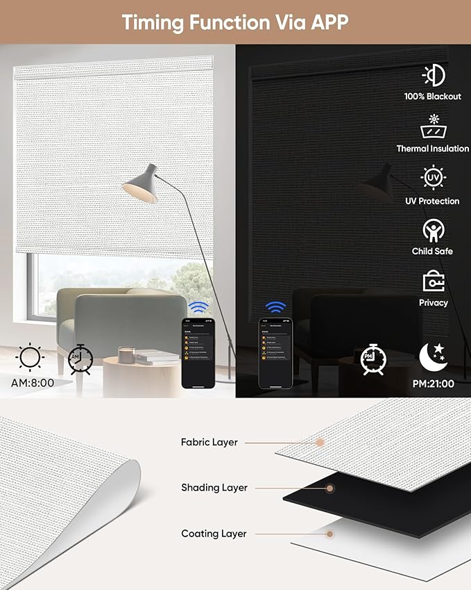 Kincmo Motorized Blinds with Remote, 100% Blackout Motorized Roller Shades Work - Image 4