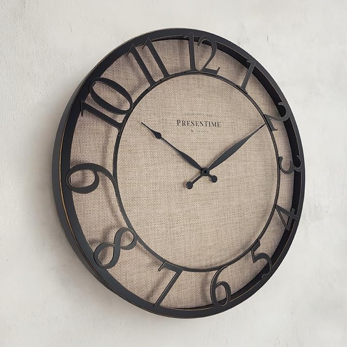 Presentime & Co 21" Farmhouse Series Wall Clock, Cottage Style, Faux Burlap - Image 3
