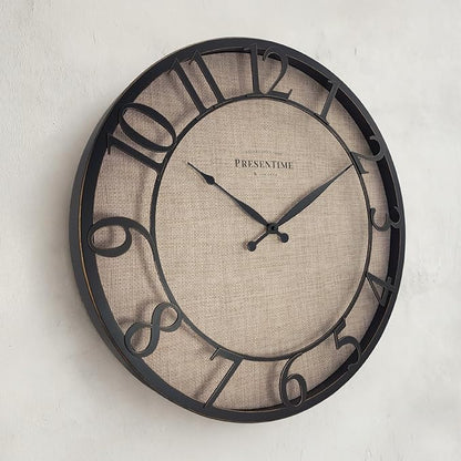 Presentime & Co 21" Farmhouse Series Wall Clock, Cottage Style, Faux Burlap - Image 3