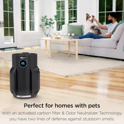 shark neverchange air purifier, hp152, charcoal shown in use