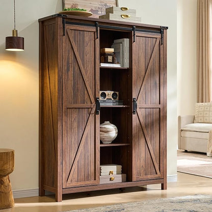 OKD Storage Cabinet with 2 Sliding Door, 7-Tier 62" Tall Farmhouse Entryway - Image 3