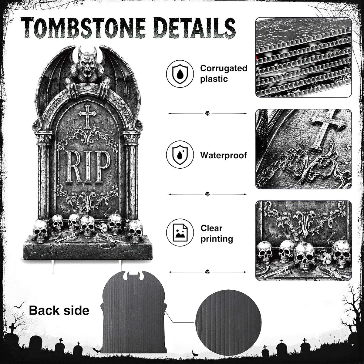 25" Halloween Tombstones, 5PCS Halloween Decorations Outdoor Gravestone