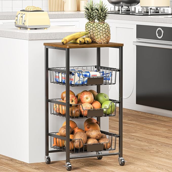 Kitchen Storage Cart with Wheels, 4-Tier Metal Utility Rolling Cart Fruit - Image 7