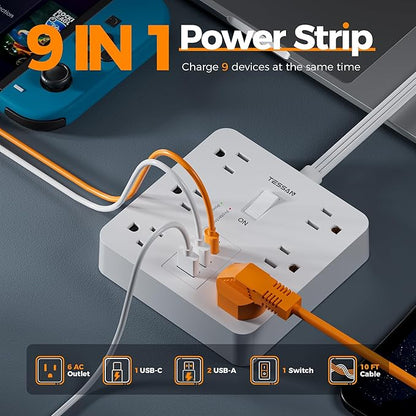 1700J Surge Protector Power Strip, TESSAN 10Ft Extension Cord - Image 2