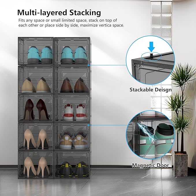 12 Pack Hard Sturdy Thickened Rigid XX Large Shoe Storage Organizer - Image 3