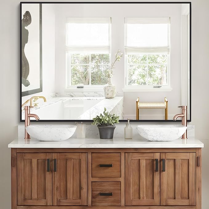Black Bathroom Mirror for Wall, 30x48 Inch Rectangle Mirrors by DESBING