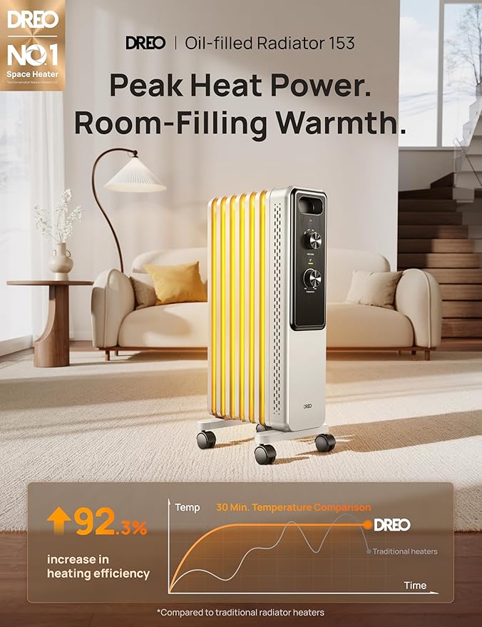 DREO Radiator Heater, Dual Knobs, 8 Safety Protection, 1500W Electric Space - Image 2