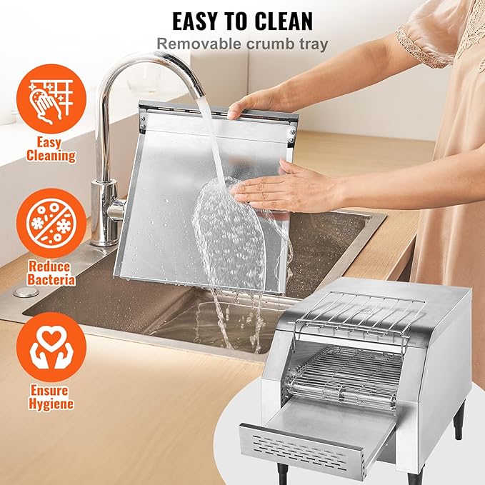 VEVOR Commercial Conveyor Toaster, 300 Slices/Hour, Heavy Duty Stainless Steel - Image 6