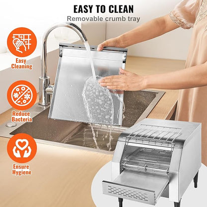 VEVOR Commercial Conveyor Toaster, 300 Slices/Hour, Heavy Duty Stainless Steel - Image 6