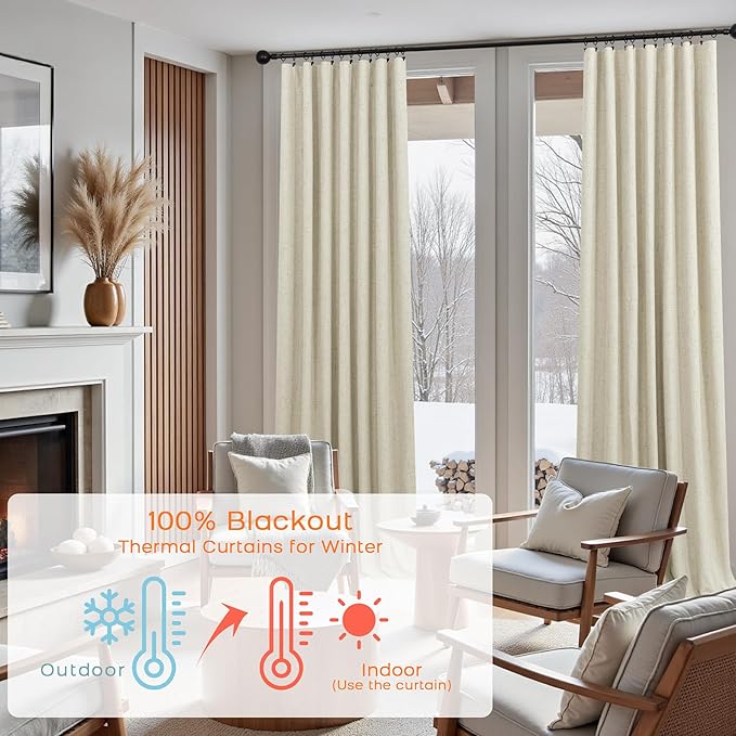 KOUFALL 52x86 Inches Long Light Tan Back Tab Linen Blackout Curtains - Image 6
