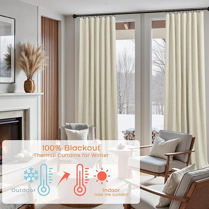 KOUFALL 52x86 Inches Long Light Tan Back Tab Linen Blackout Curtains - Image 6