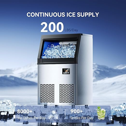 Coolski 200 lbs/24H Commercial Ice Maker Machine, 45 Cubes/6mins, 35 lbs Ice - Image 2