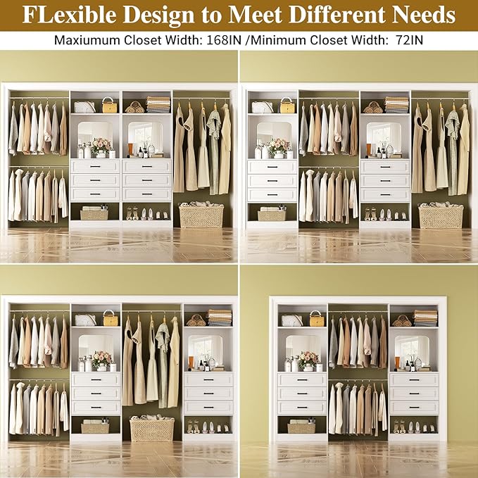 Unikito Closet System with 6 Drawers, 6-14Ft Closet Organizer with Mirror - Image 3