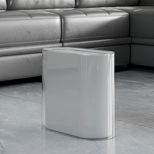 IEEK Small Waste Basket Slim Trash Can 3.2 Gallon/12L Clear and White Garbage - Image 3