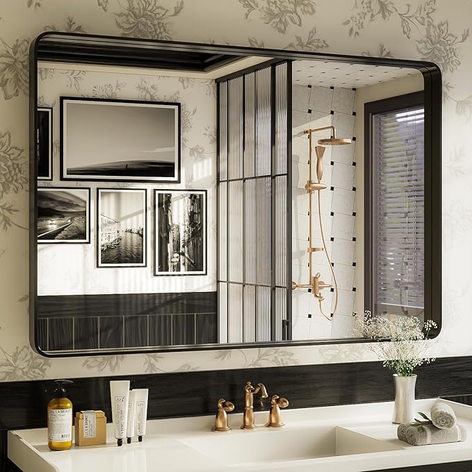 ISKM Black Bathroom Mirror for Wall 48" x 32" Matte Black Framed Vanity Mirror by ISKM-IStillKeepMovin