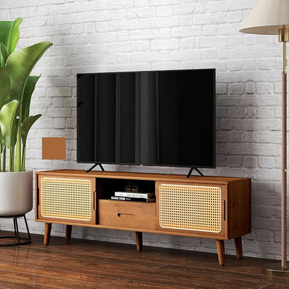 HollyHOME Bamboo TV Stand with Storage - Image 8