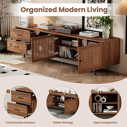 Zerberus 78” TV Stand, Mid-Century Modern TV Console Entertainment Center - Image 4