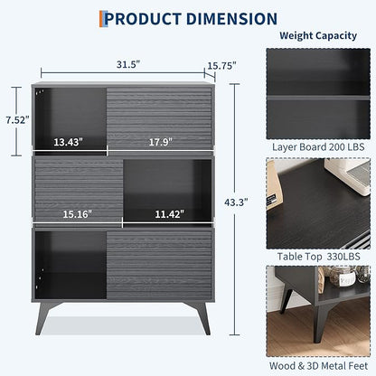 IDEALHOUSE Fluted Cabinet with Sliding Doors, Modern Wooden Storage Cabinet - Image 2