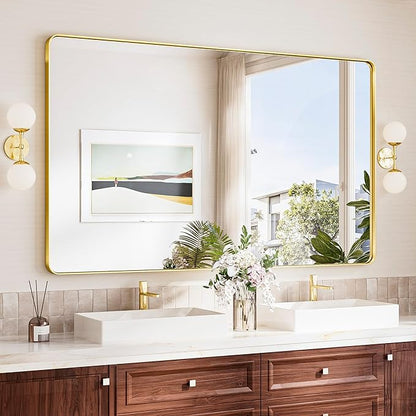 TokeShimi Brushed Gold Vanity Mirror 60x36, Bathroom Mirror Framed Aluminum by RefinedBathroomAccessories