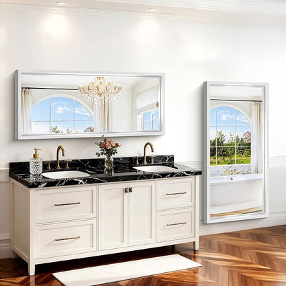 Silver Bathroom Mirror, 28x60 Inch Brushed Silver Rectangle Mirror - Image 4
