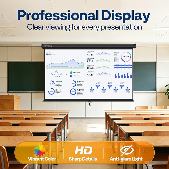 VIVOHOME 100 Inch 16:9 Pull Down Projector Screen, HD 4K Retractable Movie - Image 6