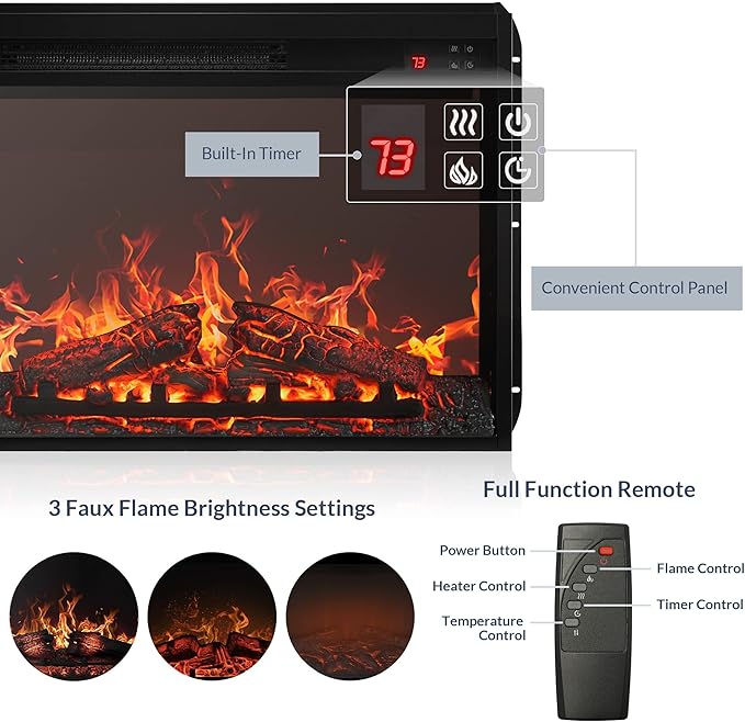 BELLEZE 23" Electric Fireplace Insert w/Fire Crackling Sound, Recessed - Image 4