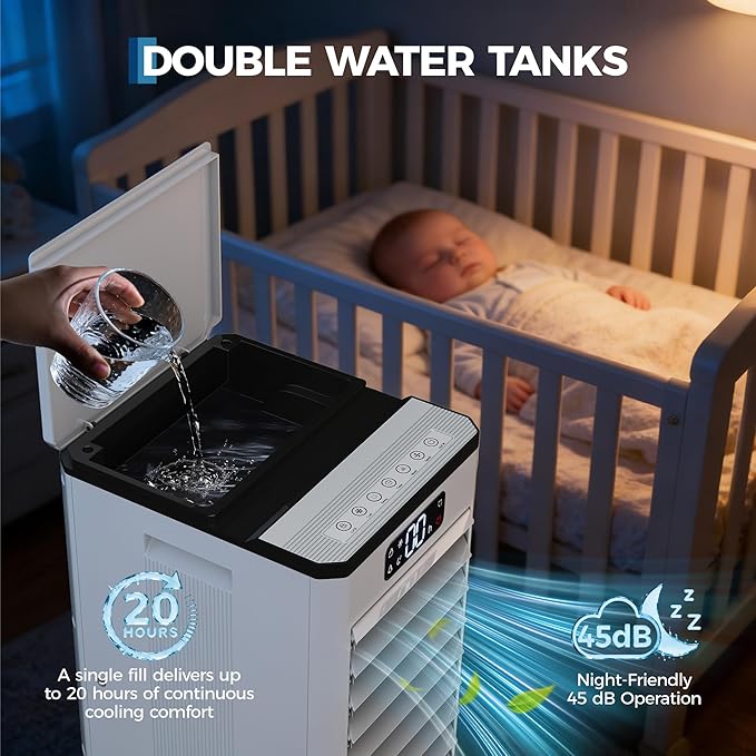 Portable Evaporative Air Cooler, 1.84Gal Touch Screen Cooler Fan - Image 5