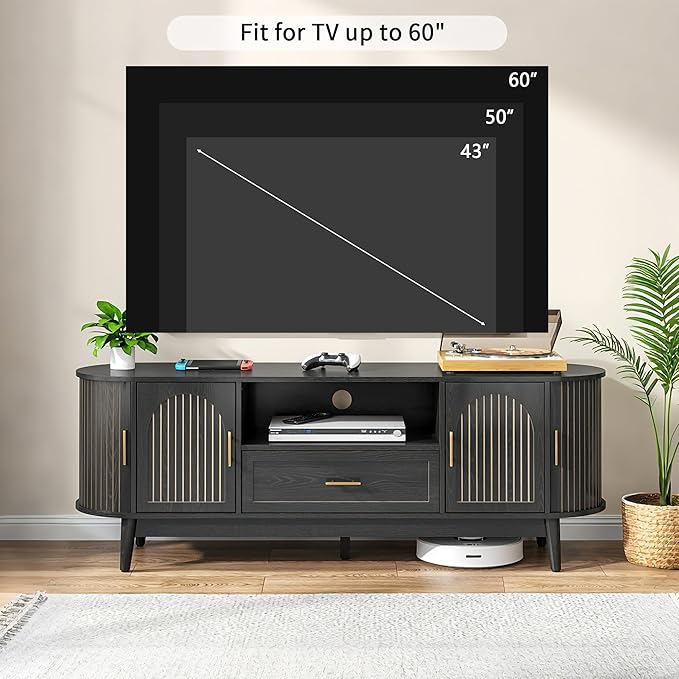 63" Fluted TV Stand for Tvs up to 70", Mid-Century Modern Entertainment Center - Image 3