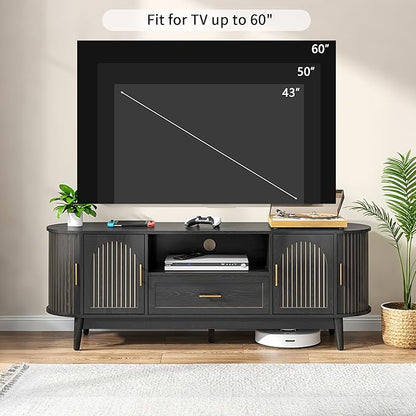 63" Fluted TV Stand for Tvs up to 70", Mid-Century Modern Entertainment Center - Image 3