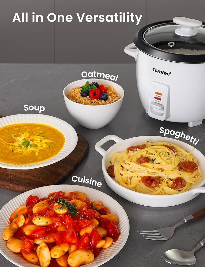 COMFEE' Rice Cooker, 6-Cup Cooked/3-Cup Uncooked, Removable Non-Stick Bowl - Image 3