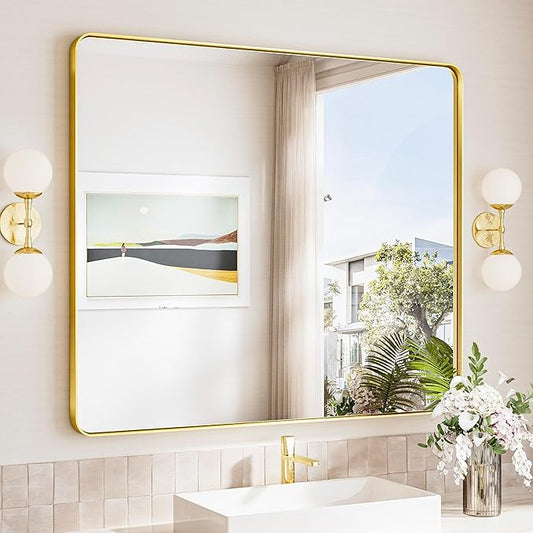 TokeShimi 42x36 Brushed Gold Bathroom Mirror by RefinedBathroomAccessories