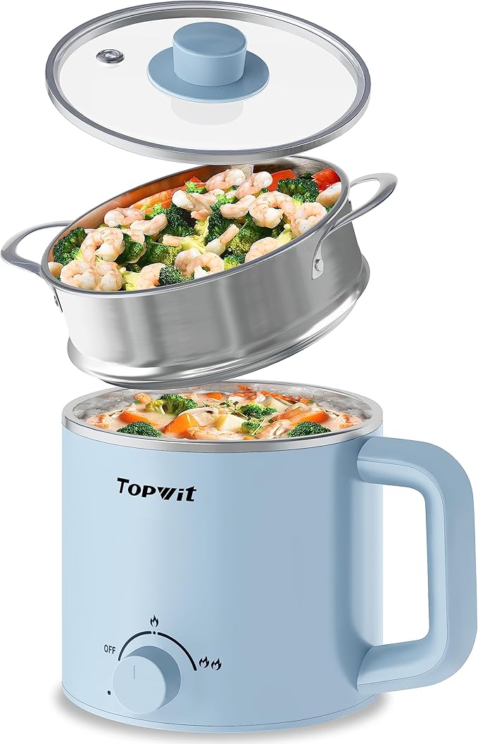 Topwit Hot Pot Electric with Steamer, 1.6L Ramen Cooker, Electric Pot by TOPWIT