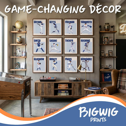 BigWig Prints LA Dodgers Baseball Player Posters, Set of 12, 8x10 in | Includes 12 Dodgers Player Portraits, Great Gift for Baseball Fans, Ideal for Game Day Party Decorations, Unframed