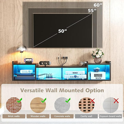 55.1"W Floating TV Stand with LED Lights & Power Outlets - Image 5