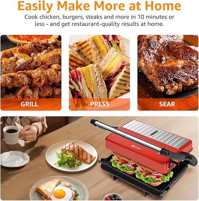 Panini Press Grill, Aigostar 1000W Sandwich Maker - Image 6